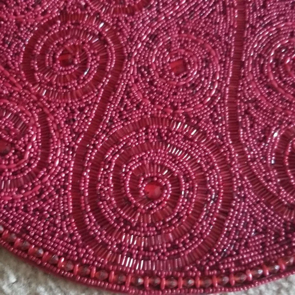 KIM SEYBERT RED CHRISTMAS HOLIDAY SCROLL BEADED 14